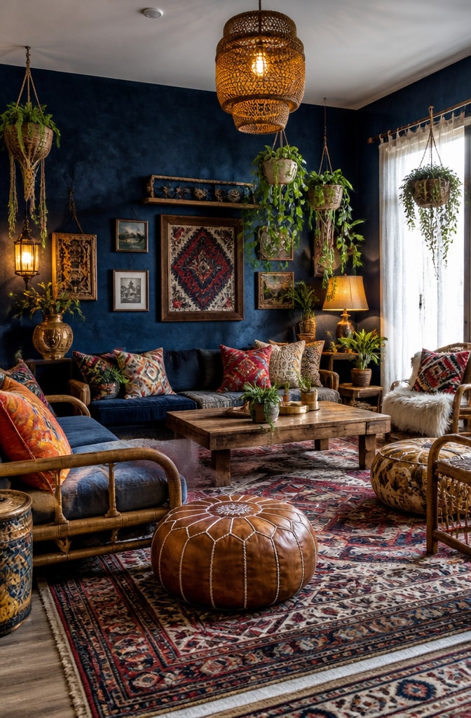 Bohemian Navy Blue Living Room
