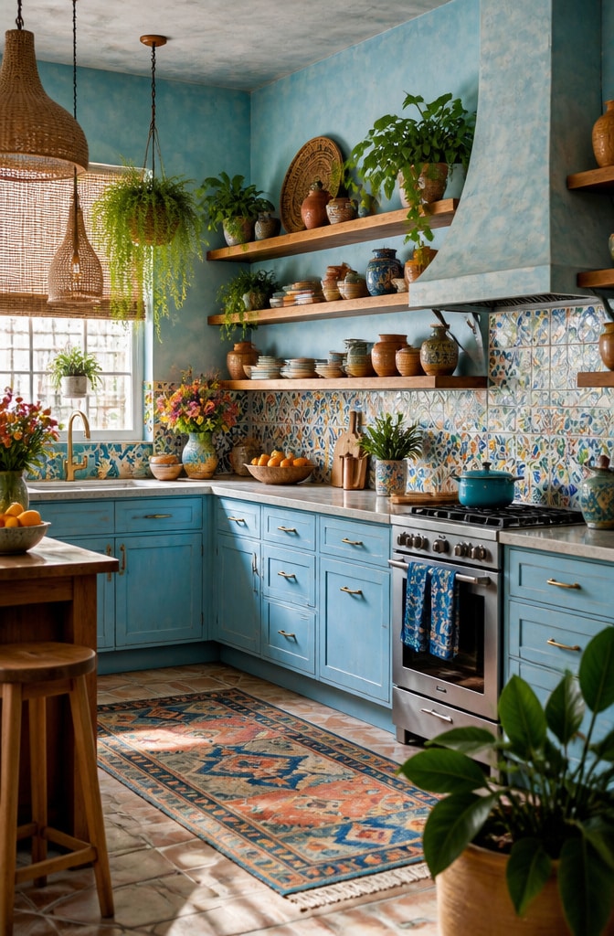 Bohemian Pastel Blue Eclectic Kitchen
