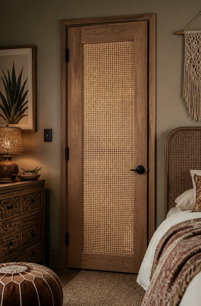 Bohemian Rattan Inset Bedroom Door