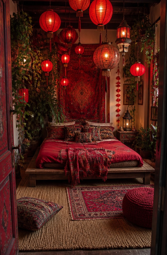 Bohemian Red Lantern Bedroom