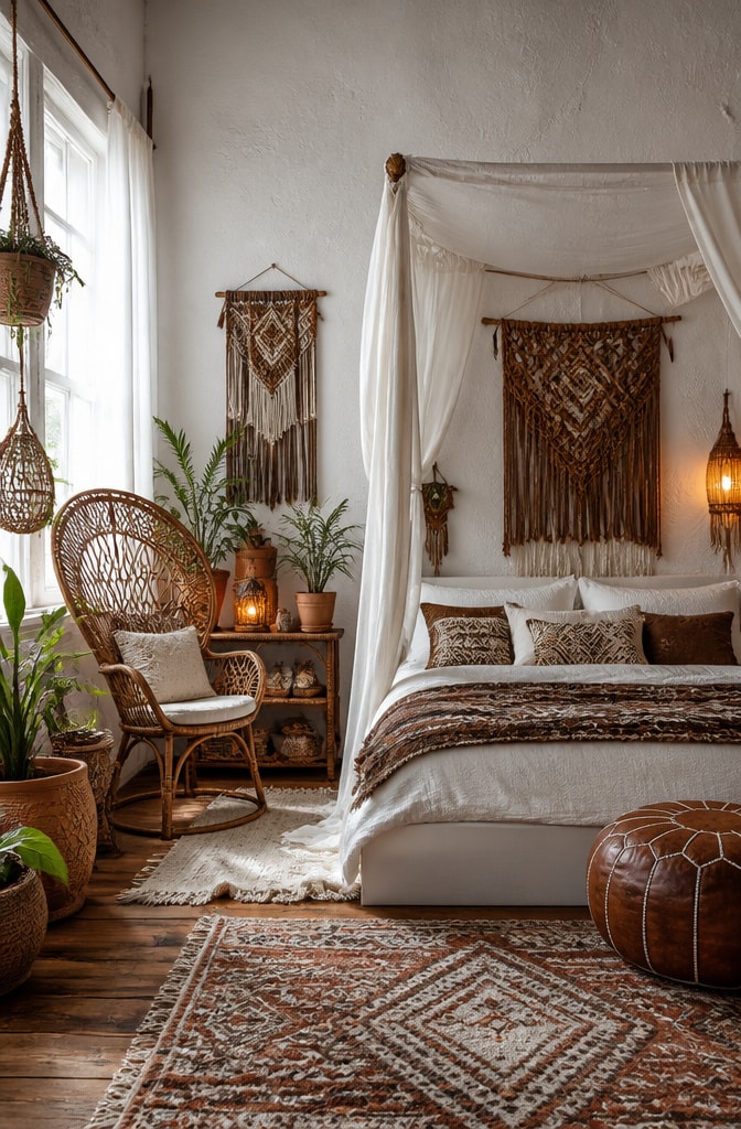 Bohemian White and Brown Bedroom Oasis