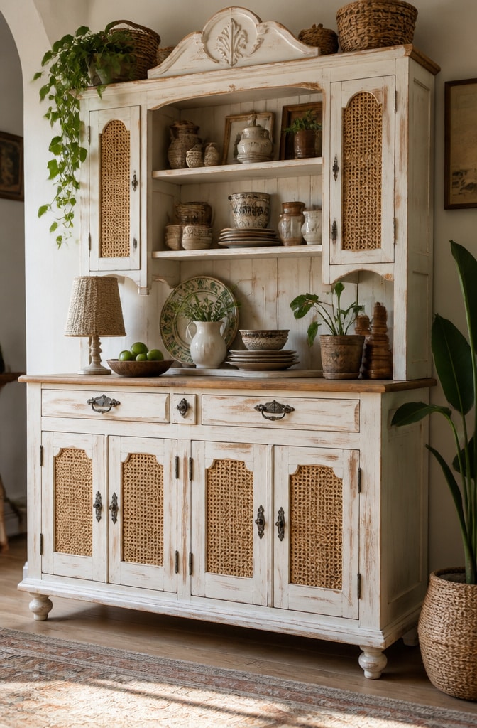 Boho Farmhouse Hutch with Mixed Textures