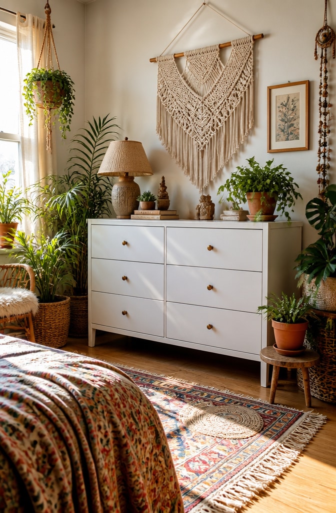 Boho White Dresser Bedroom