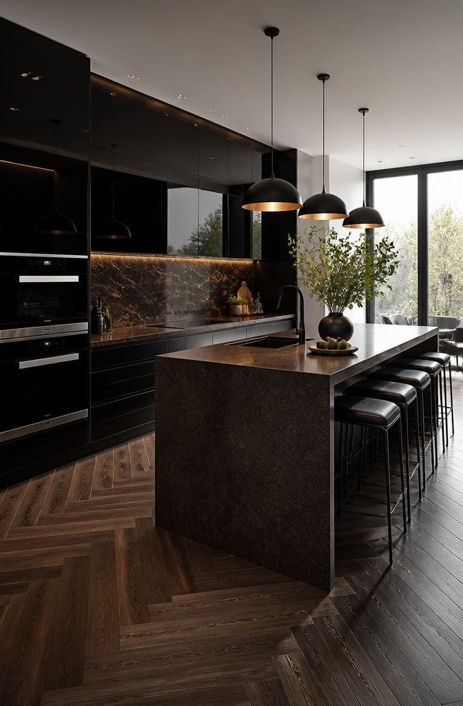 Bold Black and Brown Contemporary Kitchen
