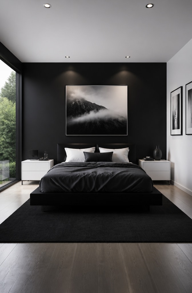 Bold Black and White Contrast Bedroom