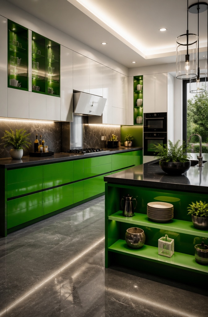 Bold Contemporary Green and White Cabinets