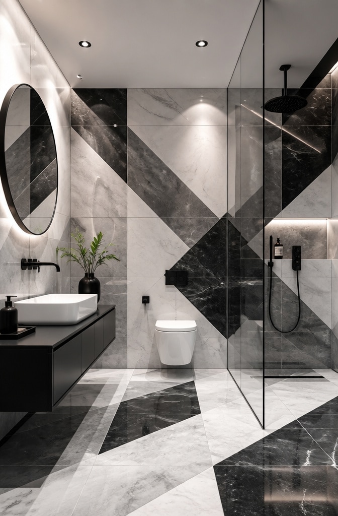 Bold Geometric Marble Bathroom Design