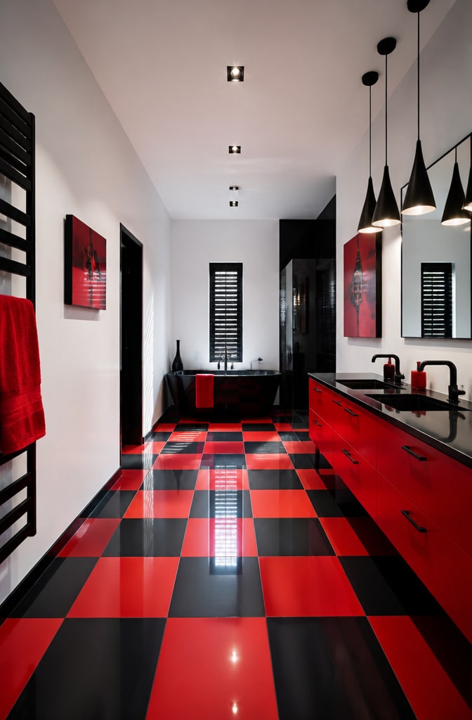 Bold Graphic Red and Black Bathroom