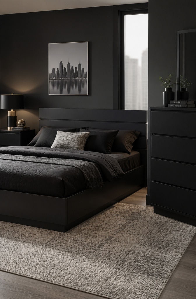 Bold Matte Black Modern Bedroom Set