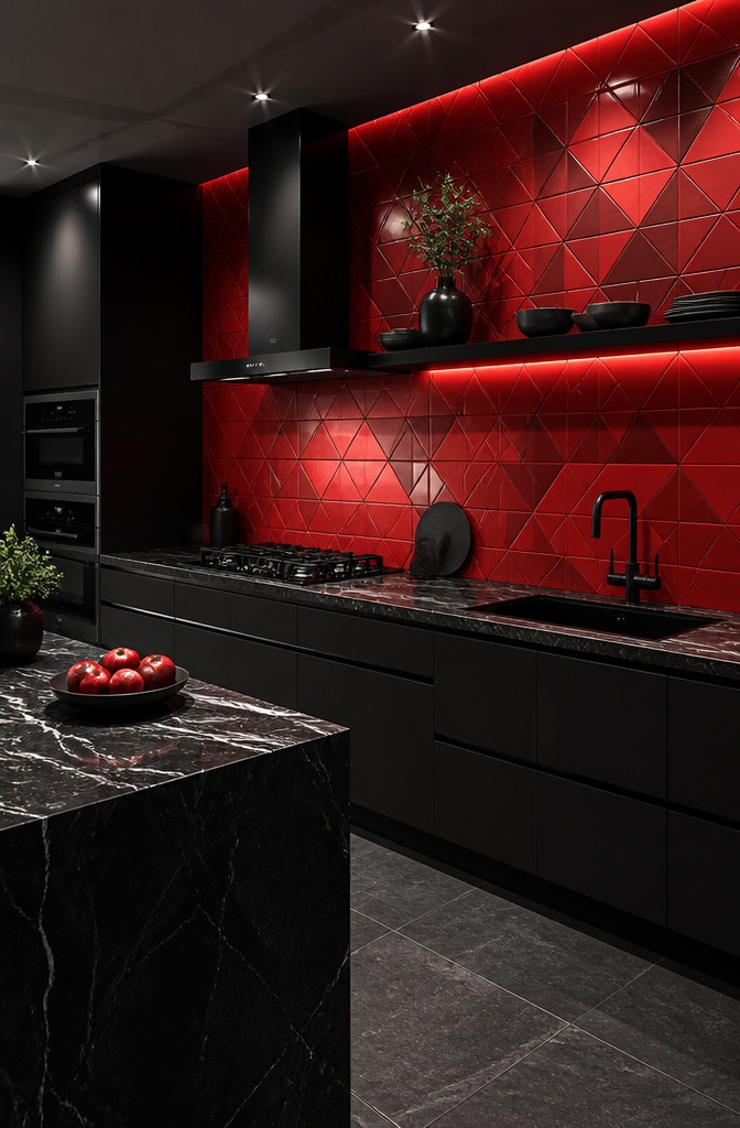 Bold Red and Black Contrast Kitchen