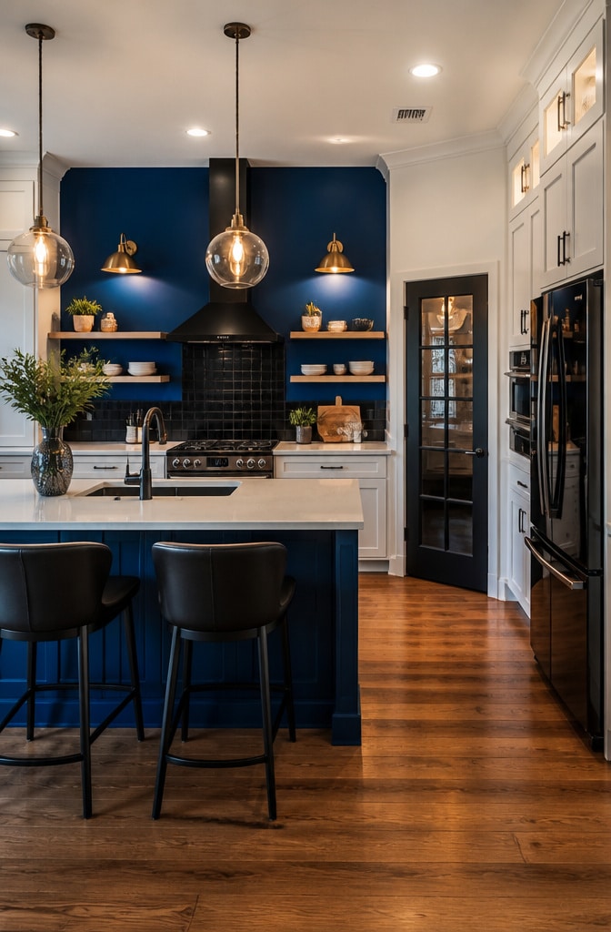 Bold Royal Blue Accent Wall Kitchen