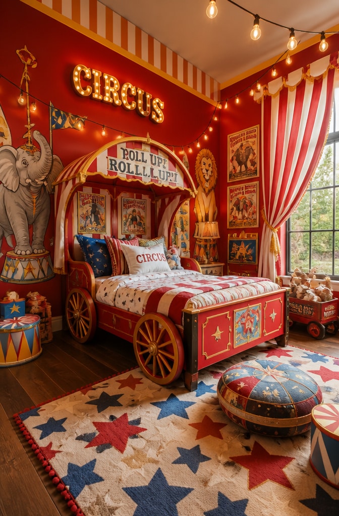 Bright Red Circus Themed Bedroom
