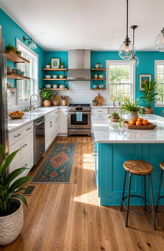 Bright Turquoise Kitchen Walls