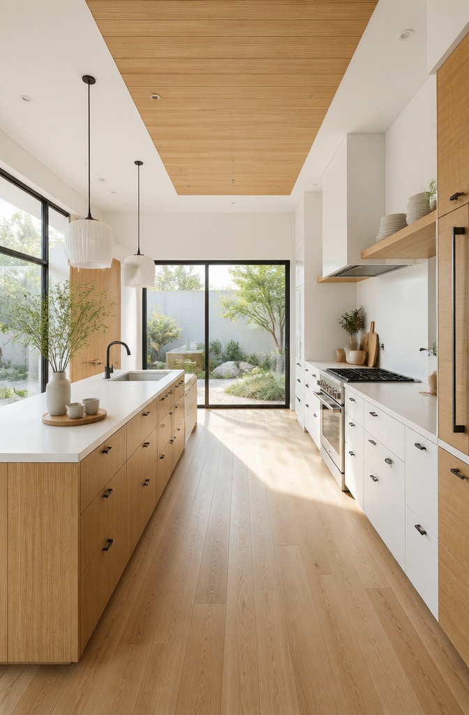 Bright White Japandi Kitchen with Bamboo Details
