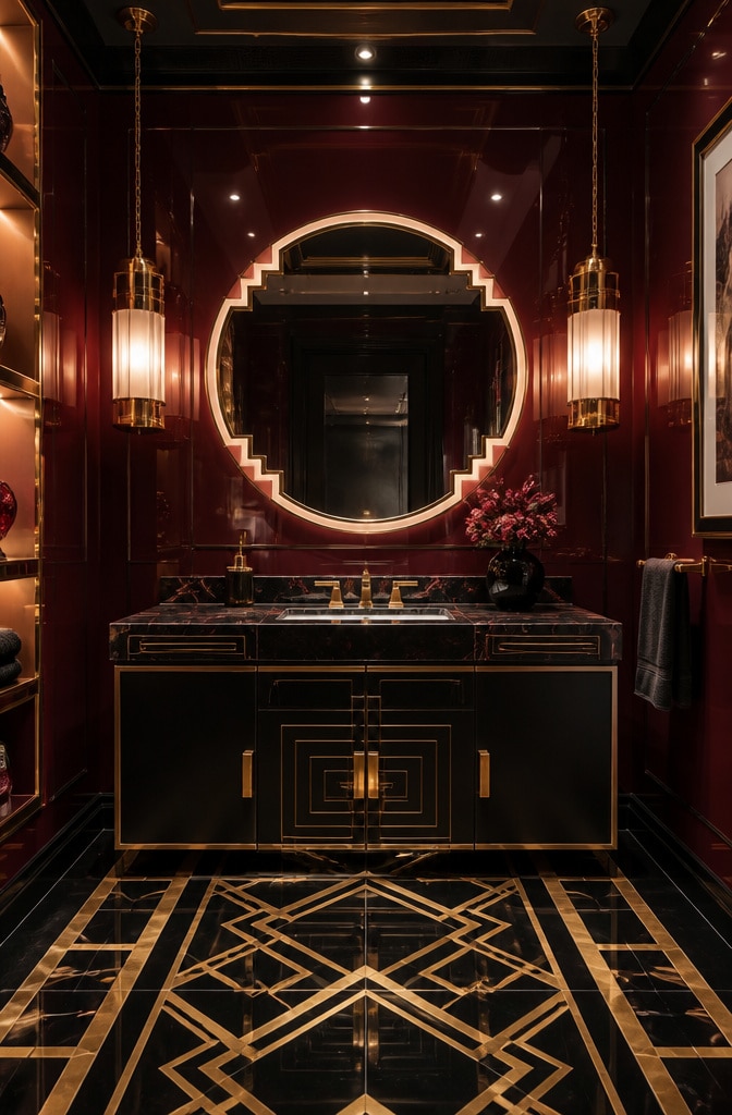 Burgundy Art Deco Glam Bathroom
