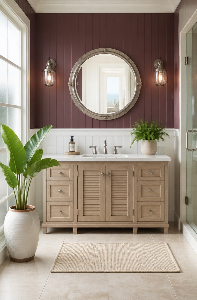 Burgundy Coastal Chic Bathroom