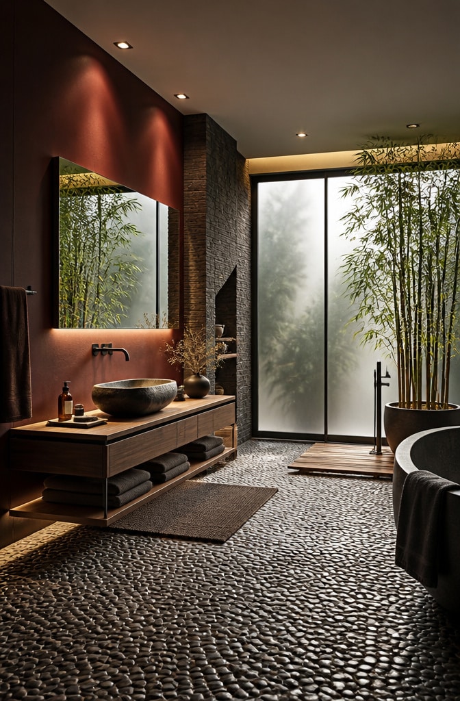 Burgundy Contemporary Zen Bathroom