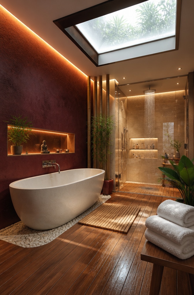 Burgundy Spa-Inspired Bathroom Retreat