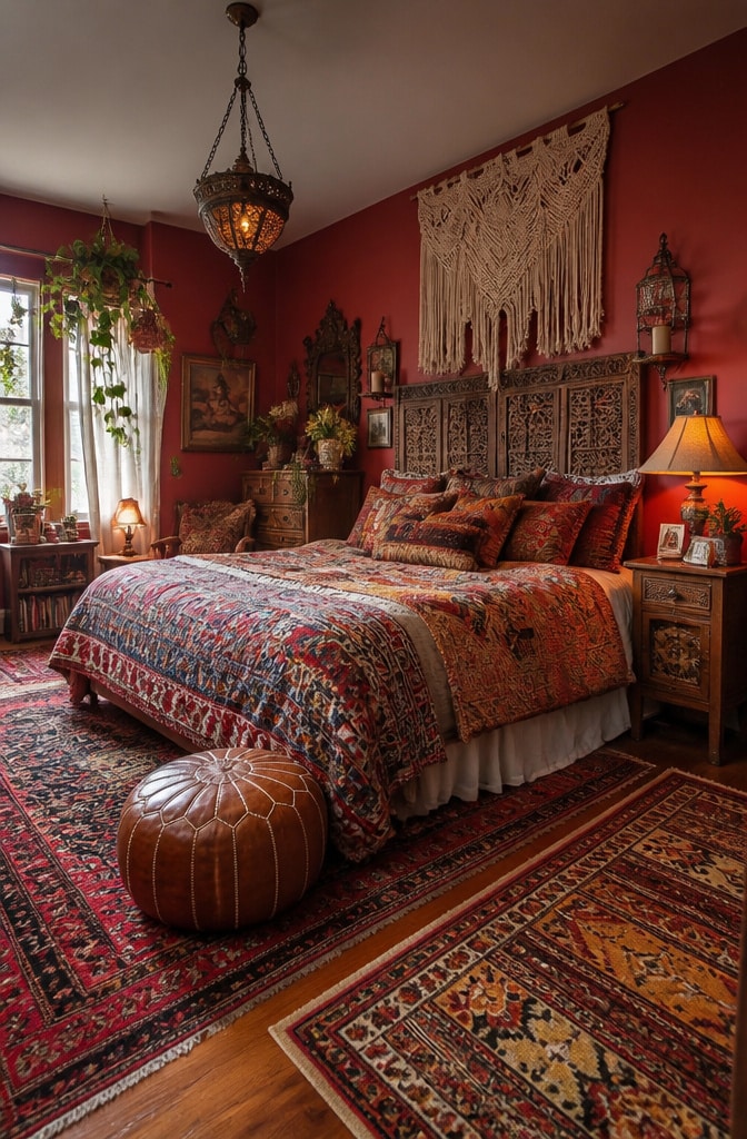 Cherry Red Bohemian Eclectic Bedroom