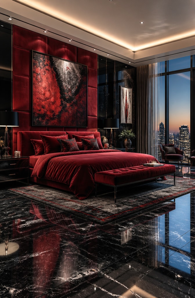 Cherry Red Contemporary Luxe Bedroom