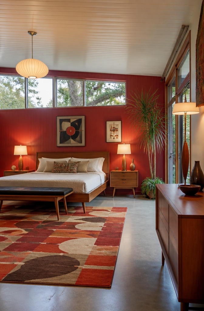 Cherry Red Mid-Century Modern Bedroom