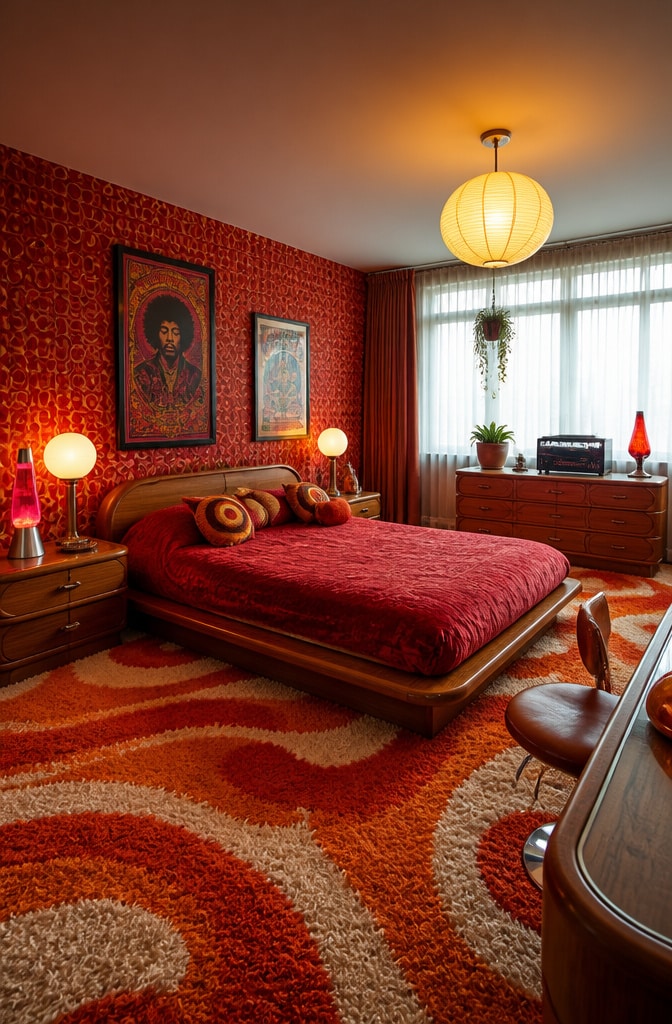 Cherry Red Retro 1970s Bedroom