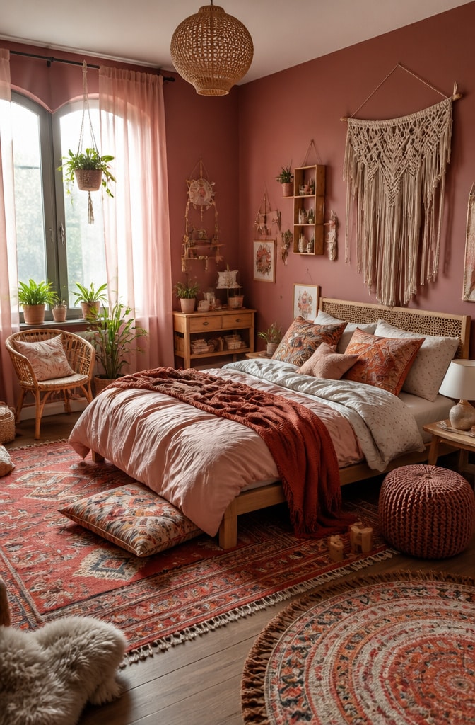 Chic Red and Pink Boho Bedroom