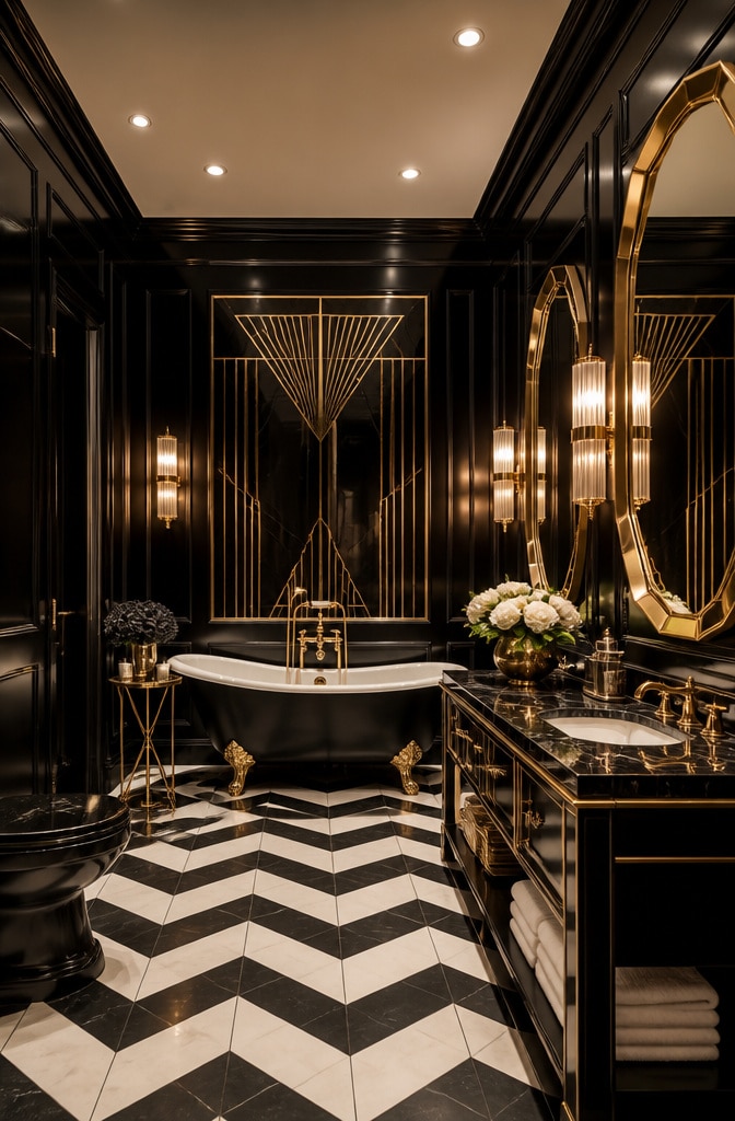 Classic Black and Gold Art Deco Bathroom
