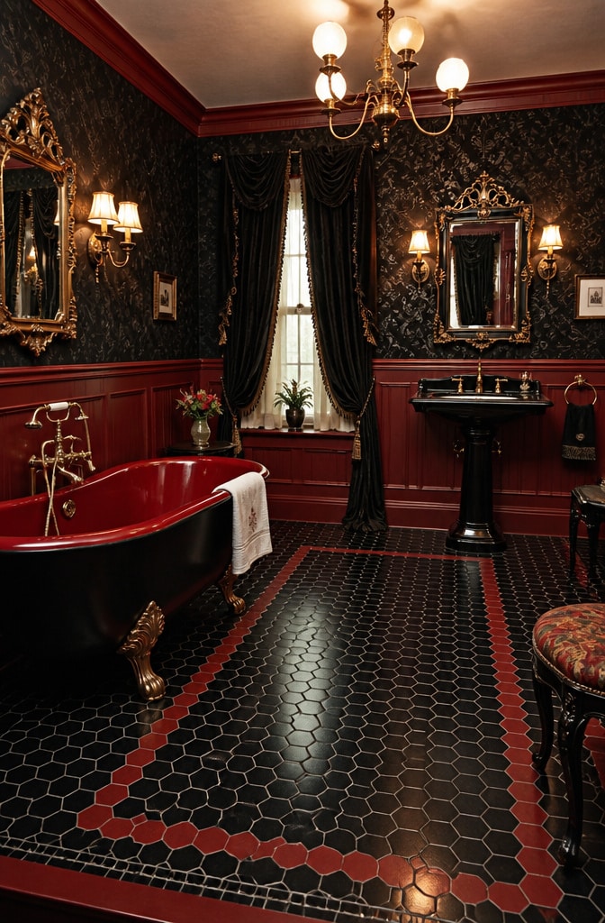 Classic Black and Red Victorian Bathroom
