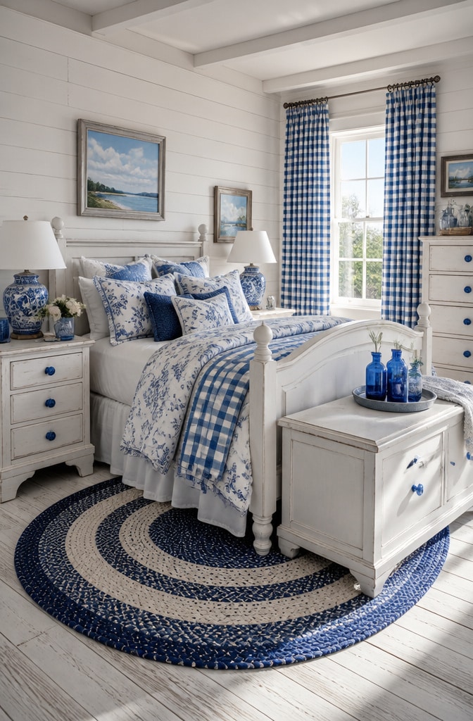 Classic Blue and White Farmhouse Bedroom