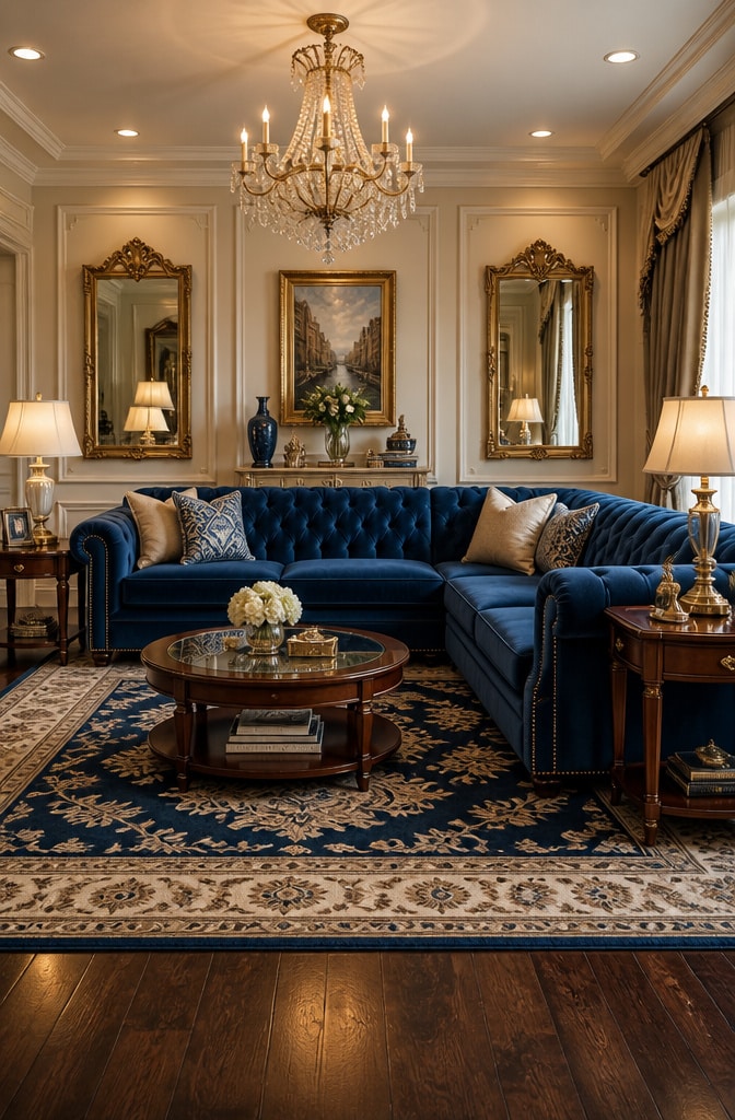 Classic Blue Tufted Sectional Elegance