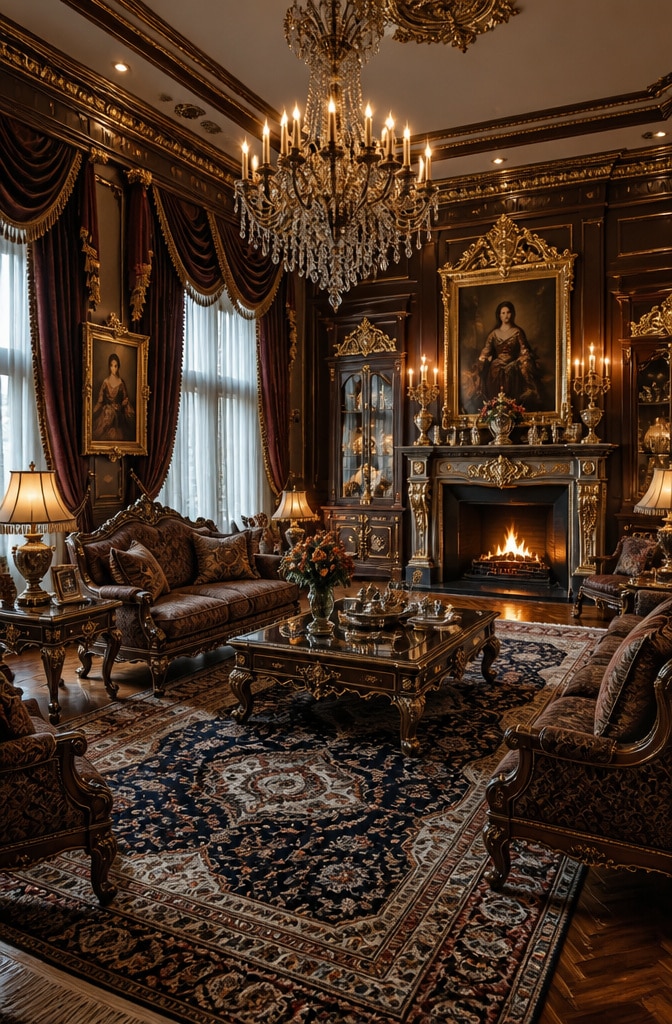 Classic Brown and Gold Victorian Living Room