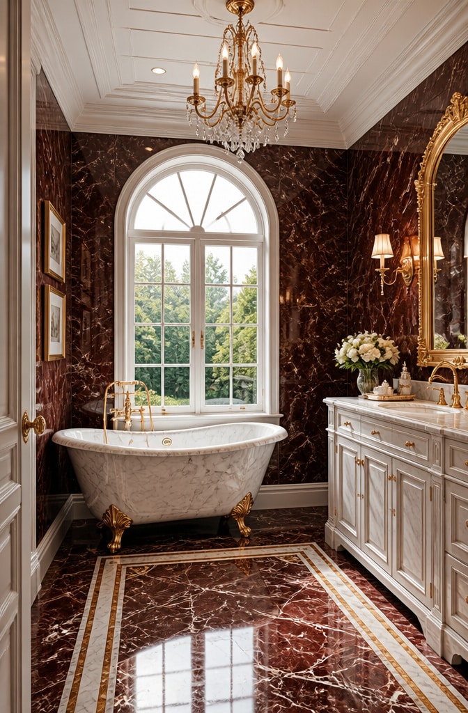 Classic Burgundy Marble Bathroom