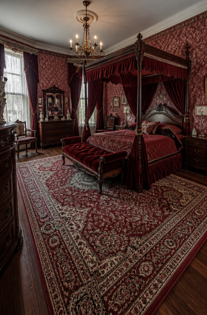 Classic Cherry Red Victorian Bedroom