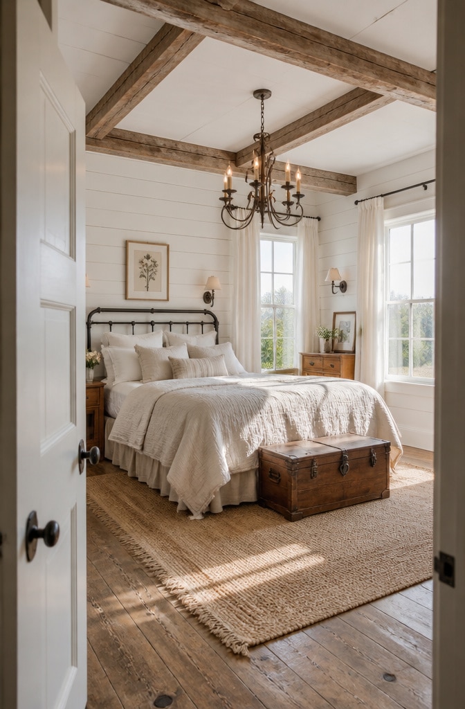 Classic Creamy White Farmhouse Bedroom