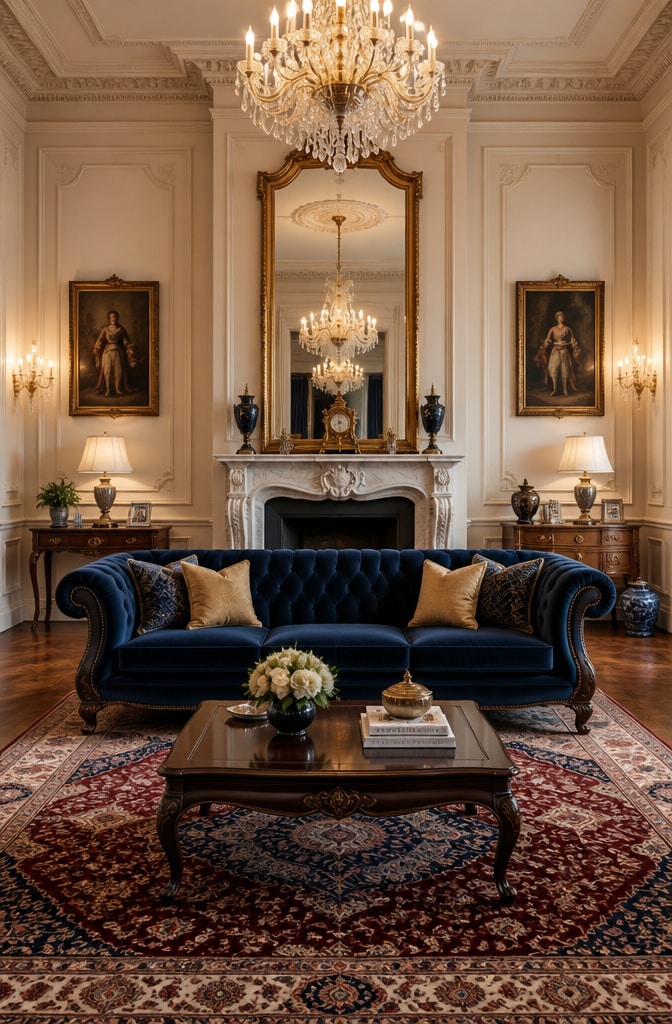 Classic Elegance Dark Blue Sofa Living Room