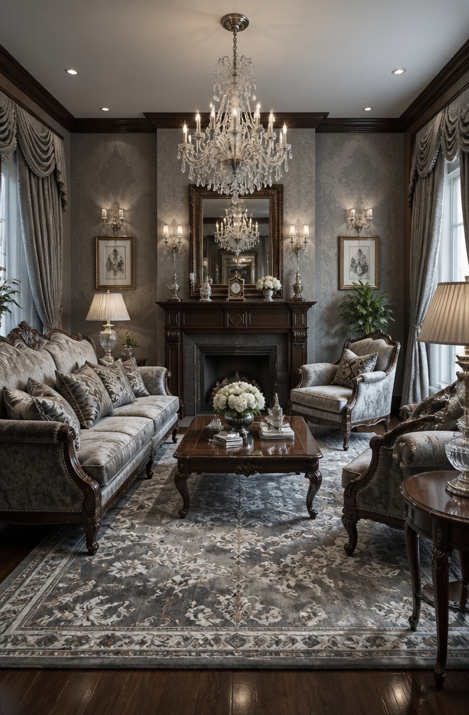 Classic Elegance Dark Brown and Grey Living Room