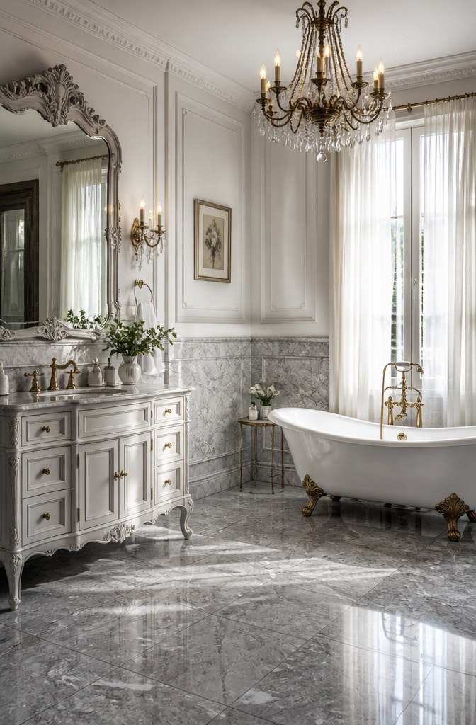 Classic Elegance Grey Marble Bathroom