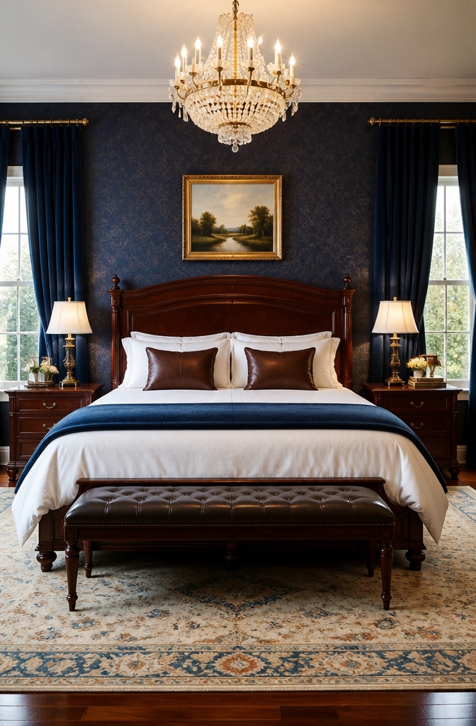 Classic Elegant Blue and Brown Bedroom
