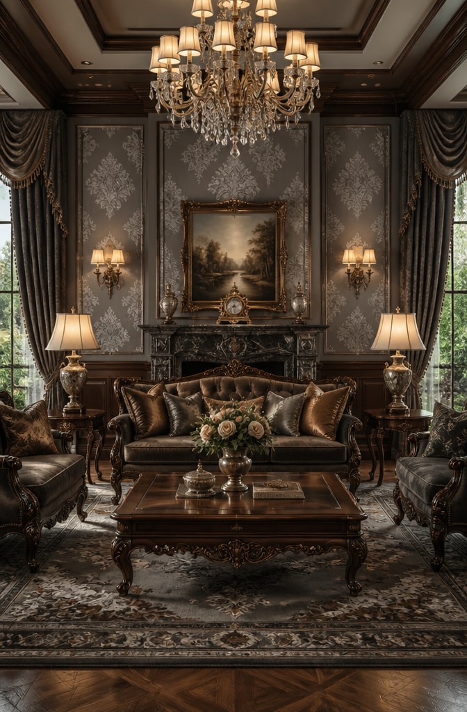 Classic Elegant Grey and Brown Living Room