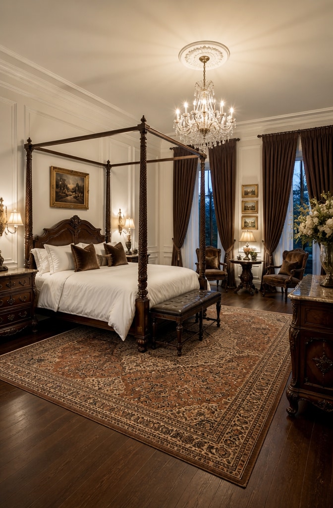 Classic Elegant White and Brown Bedroom