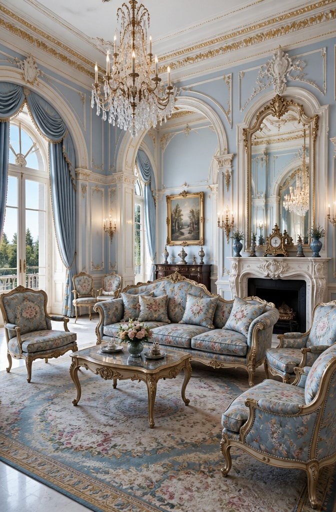 Classic French Blue Chateau Living Room