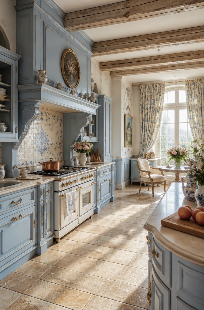 Classic French Country Light Blue Kitchen