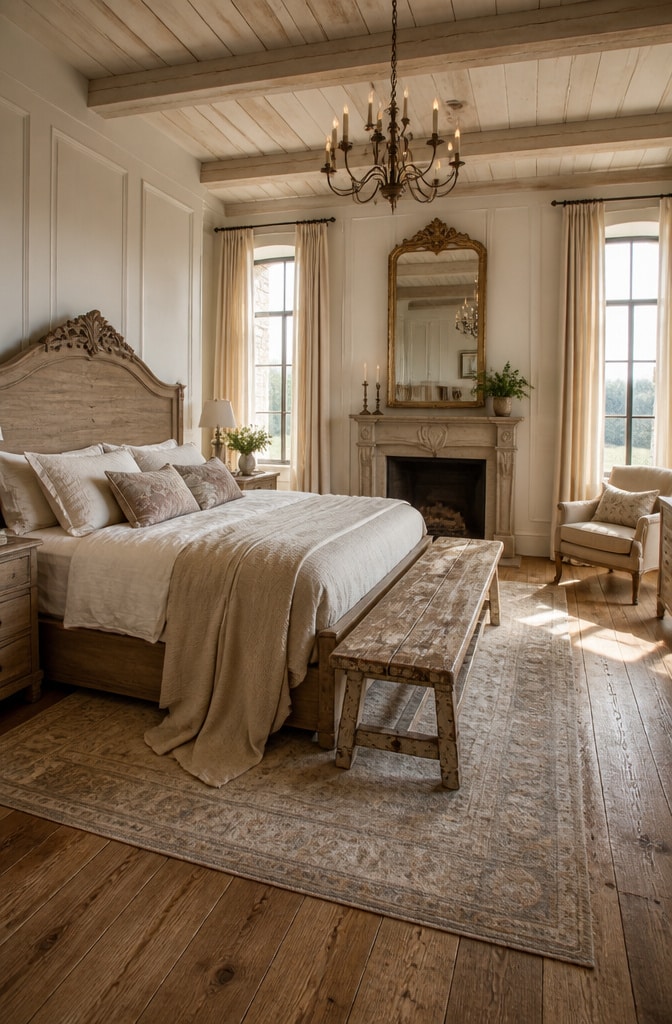 Classic French Farmhouse Bedroom with Neutrals