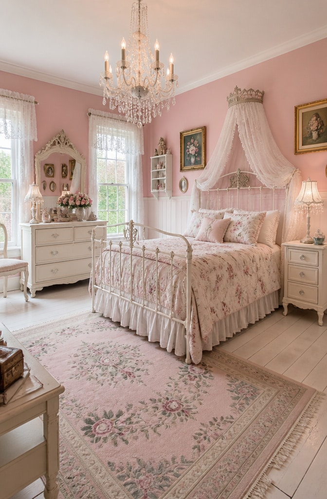 Classic Pink and White Vintage Bedroom