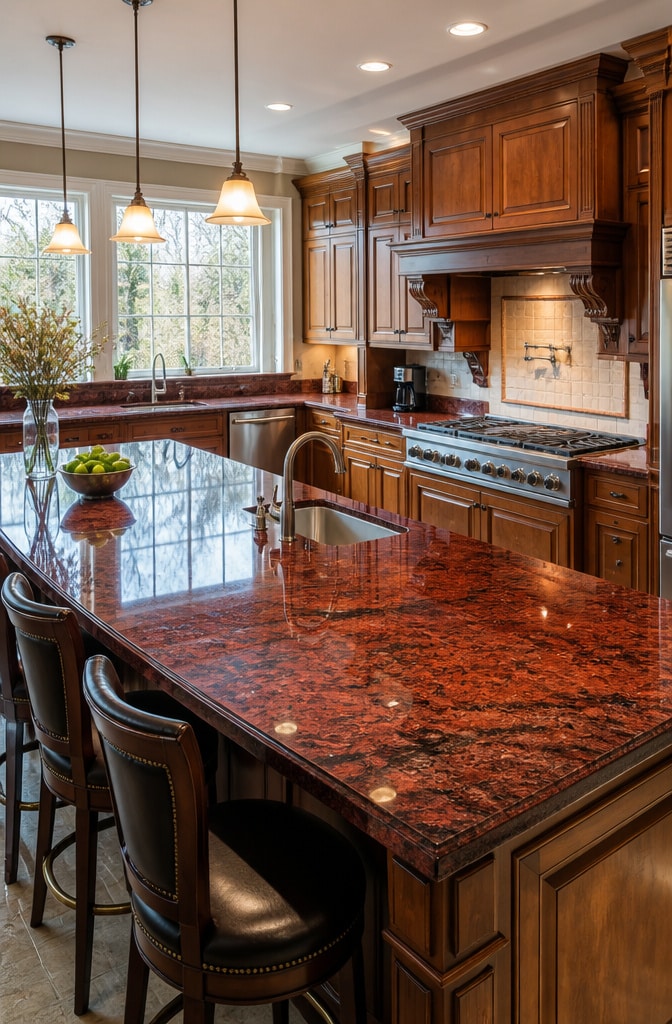 Classic Red Granite Kitchen Elegance