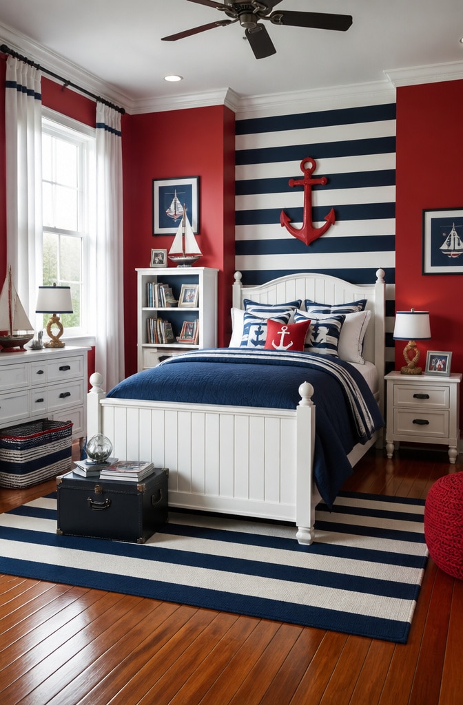 Classic Red Nautical Kids Bedroom