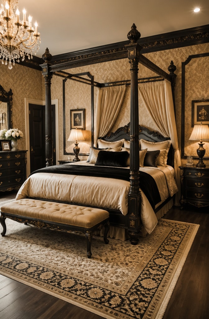 Classic Traditional Beige and Black Bedroom