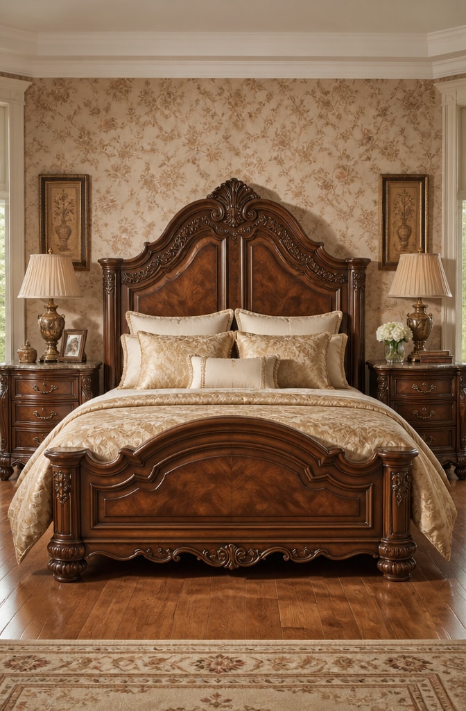 Classic Traditional Brown Wood Headboard Bedroom