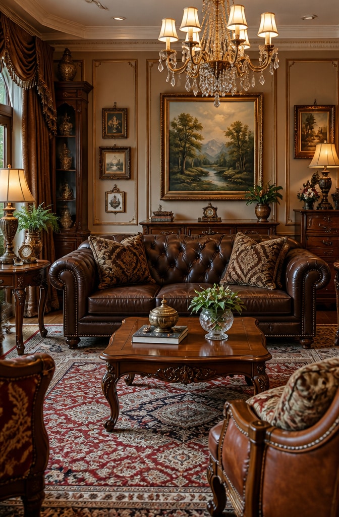 Classic Traditional Chocolate Brown Couch Living Room